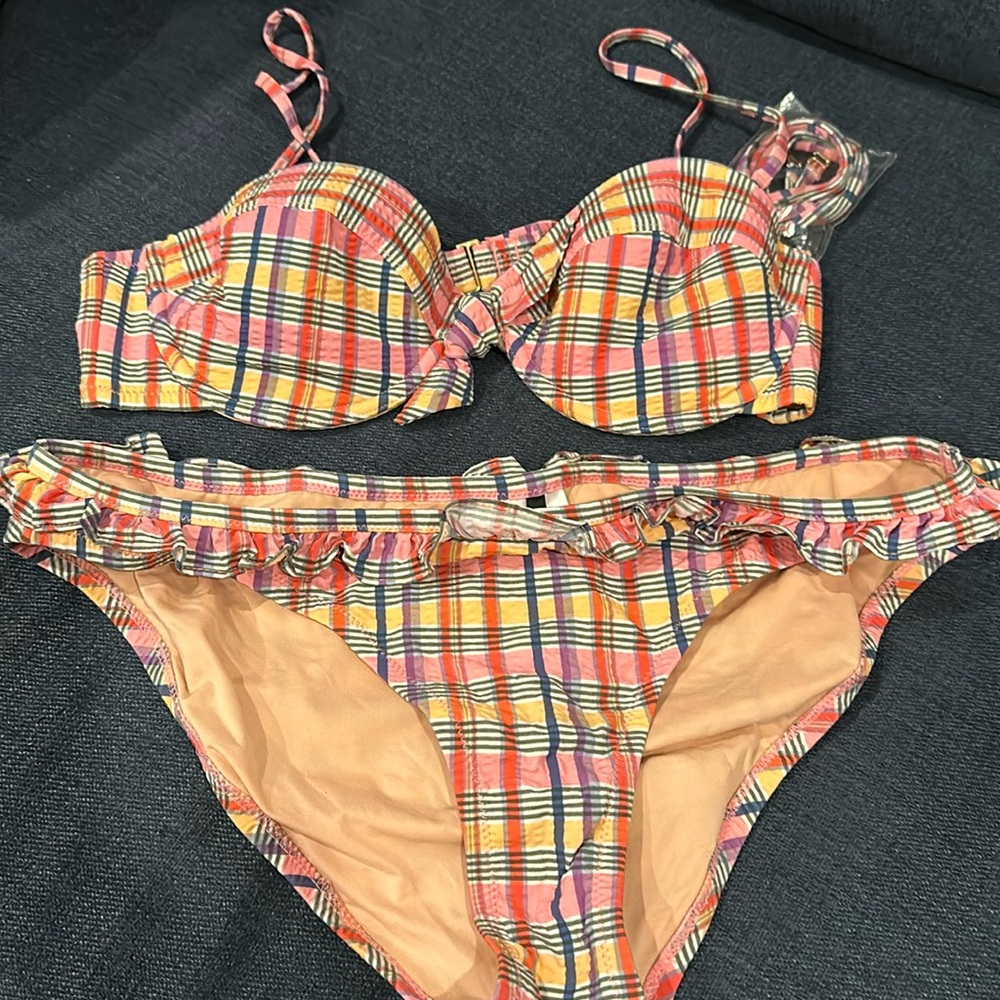 4 piece Jcrew multi colored plaid bikini